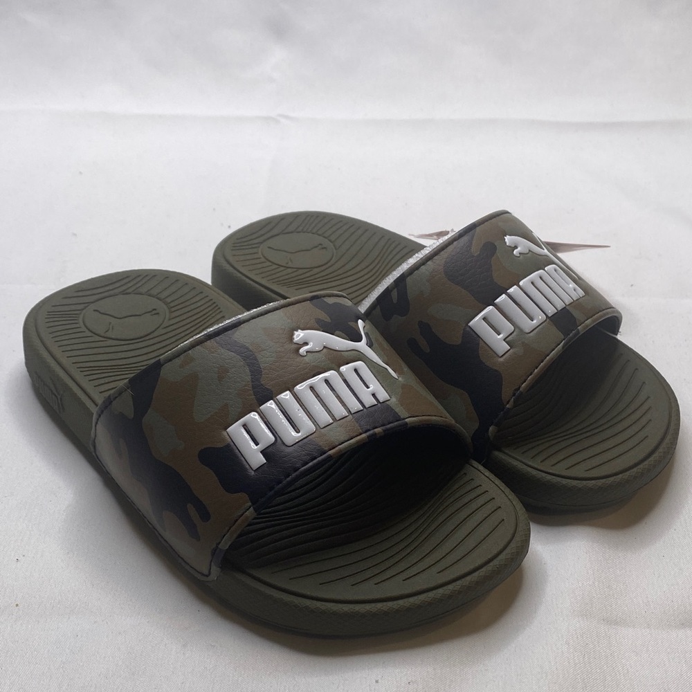 Puma Kids Green Camo Slide Sandals